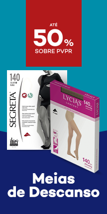 Meias de Descanso com destaque promocional de at&eacute; 50% sobre pre&ccedil;o de Venda ao P&uacute;blico Recomendado